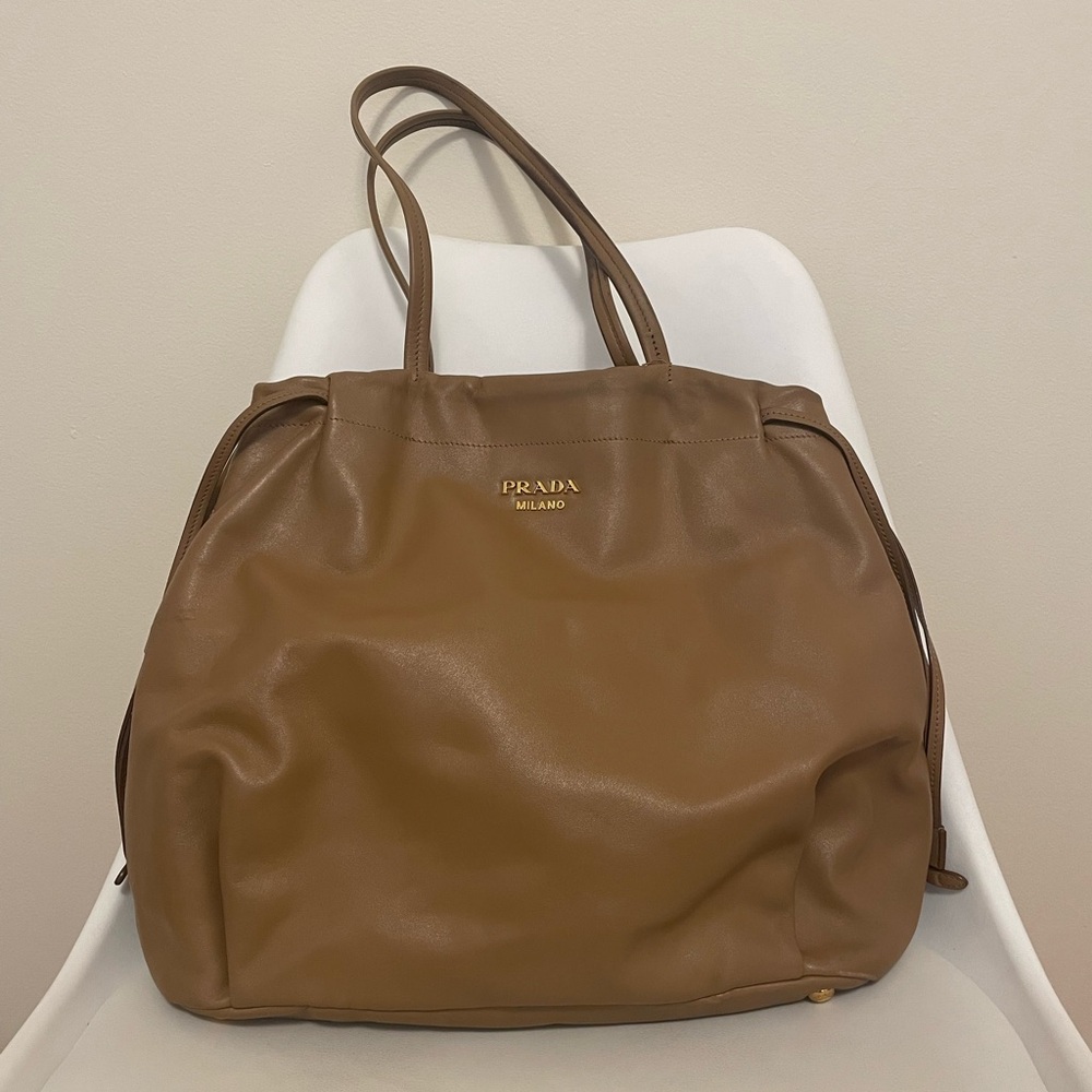 Soft Calf Prada Tote in Caramel.